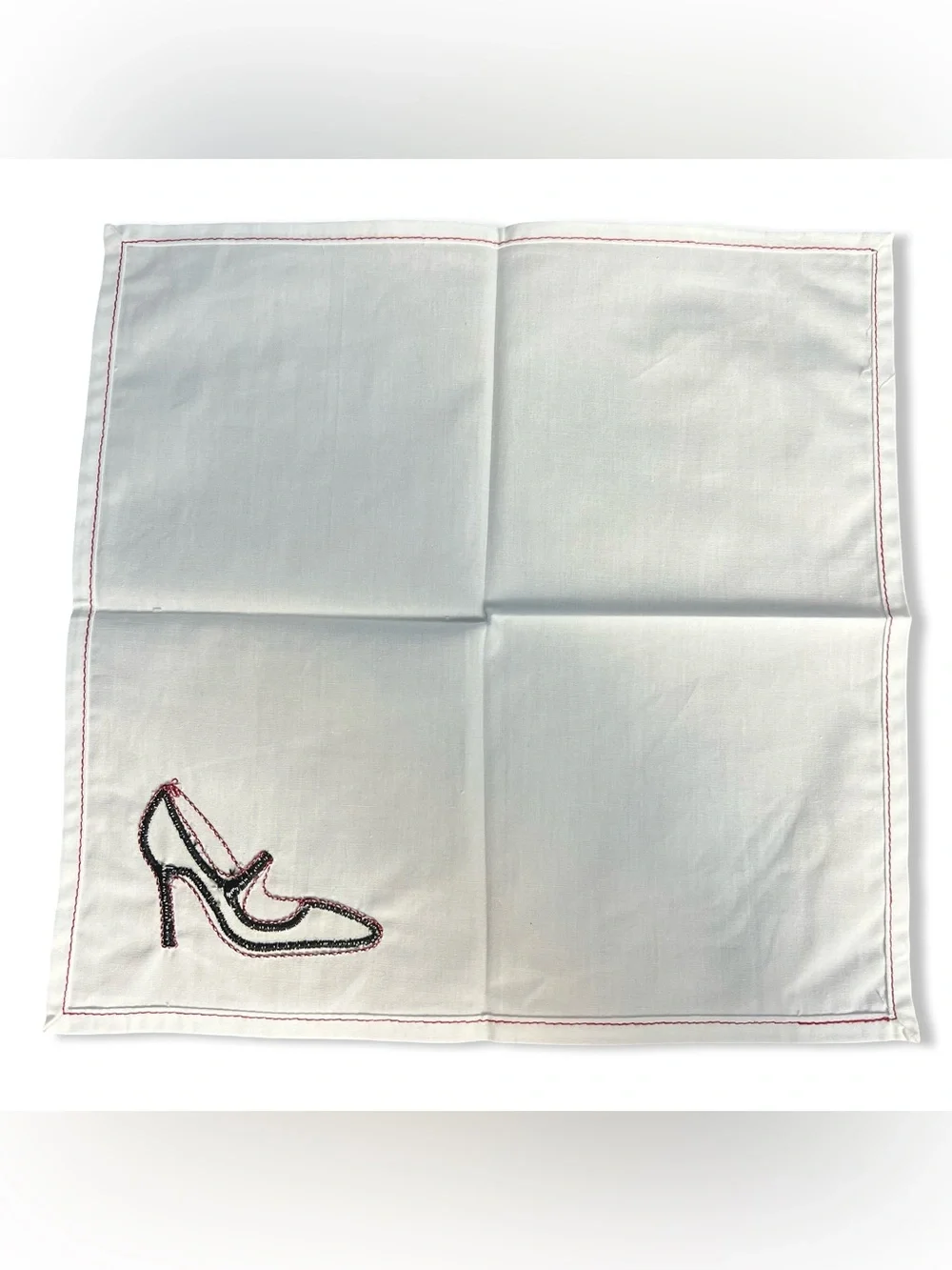 Set Of 4 Embroidered Fashion Motif Cotton Cloth Cocktail Napkins White Black Red